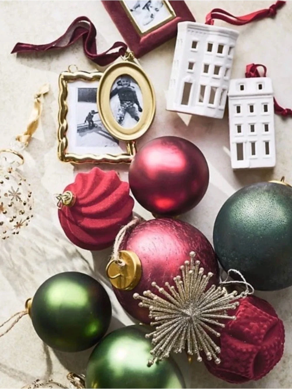 Crate and Barrel Ceramic White Brownstone Christmas Ornament